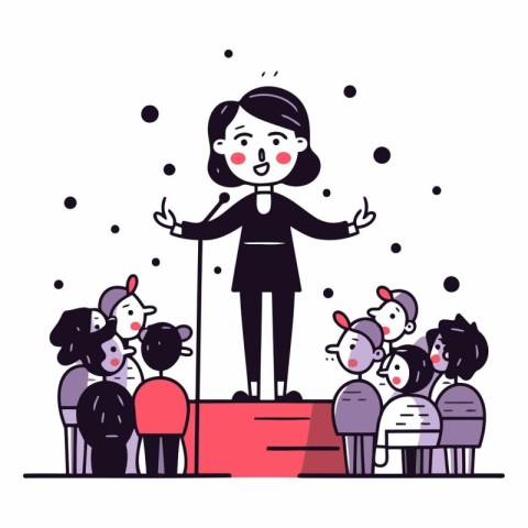 Vector illustration of a female teacher giving a speech to a gro