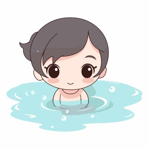 cute little girl swimming in the pool cartoon vector illustratio