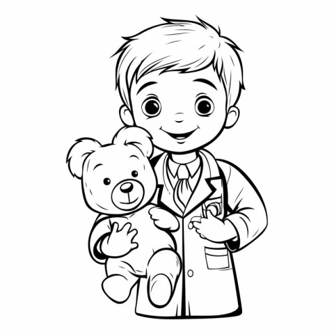 Vector illustration of a boy in a lab coat holding a teddy bear