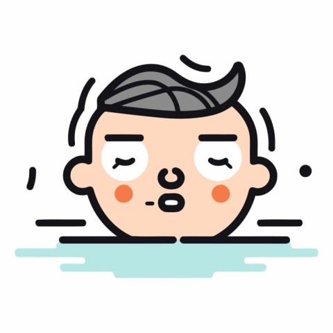 Cute cartoon boy face in water. Flat design.