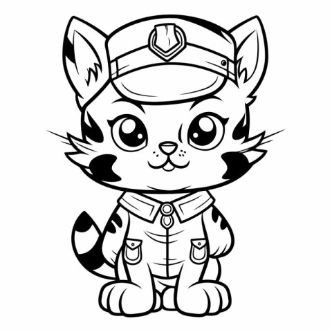 Black and White Cartoon Illustration of Cute Cat Sailor Characte