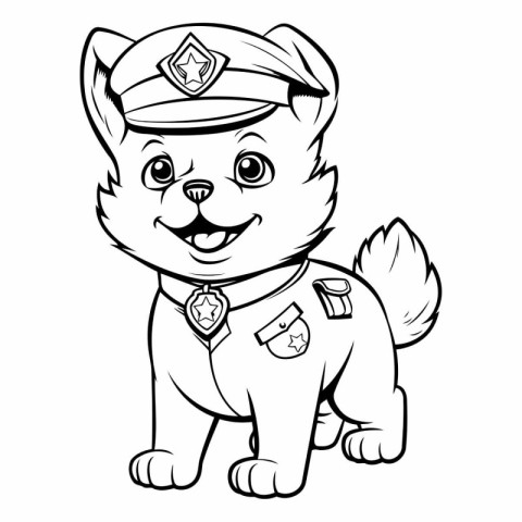 Black and White Cartoon Illustration of Cute Puppy Police Office