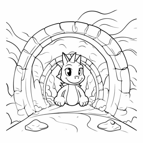 Coloring Page Outline Of cartoon horse in tunnel.