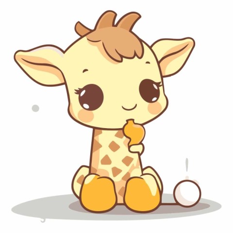 Cute giraffe sitting and eating an egg.