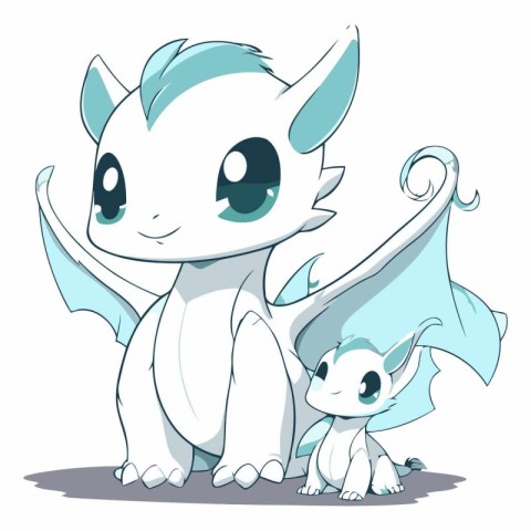 Cute little dragon with a baby in its arms.