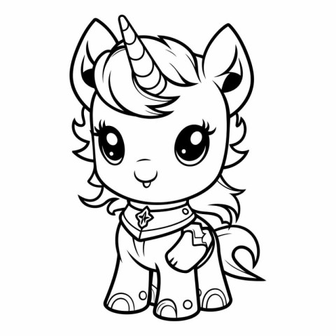 Black and White Cartoon Illustration of Unicorn Fantasy Characte