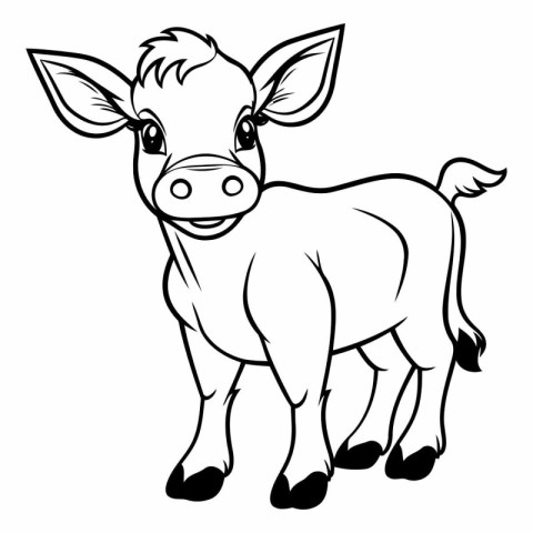 Black and White Cartoon Illustration of Calf Animal for Coloring