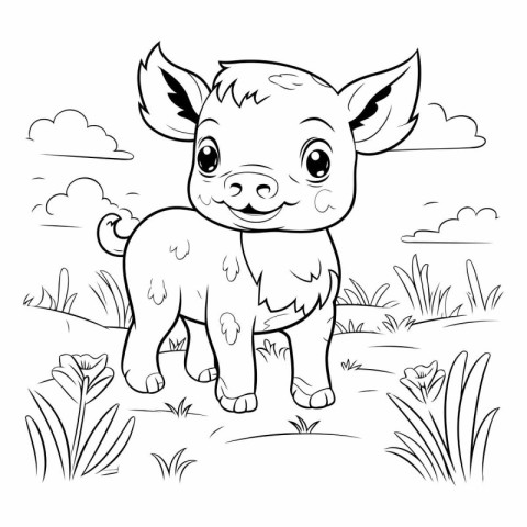 Coloring Page Outline Of a Cute Baby Pig Cartoon Character