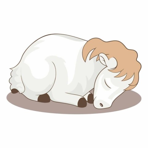 Vector image of a white horse lying on the ground and sleeping.