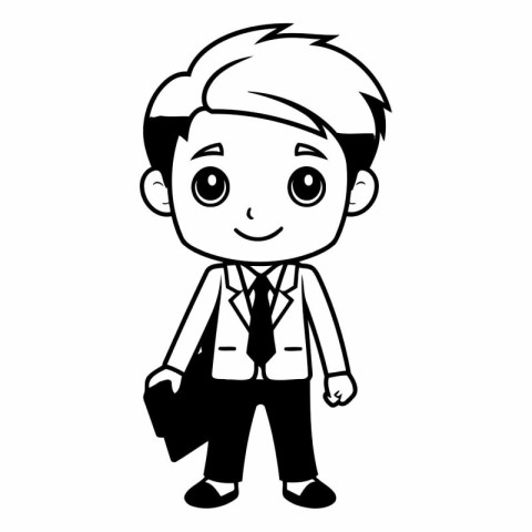 Businessman cartoon in black and white graphic design.