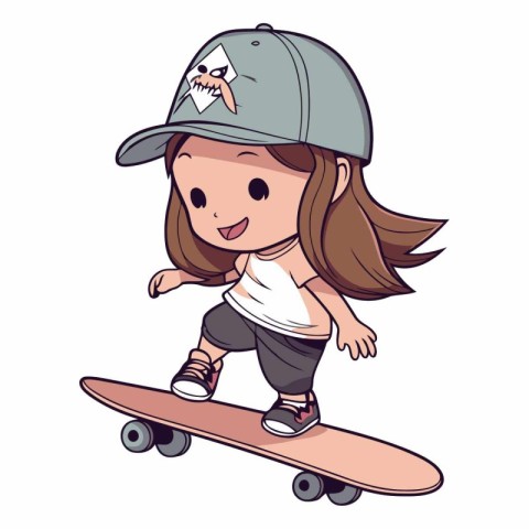 cute little girl in skateboard cartoon vector illustration graph