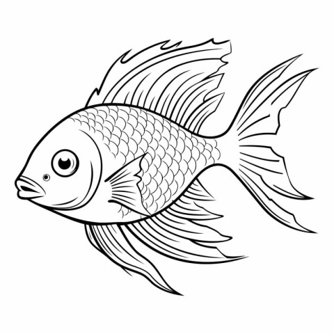 Black and white vector image of a goldfish on a white background