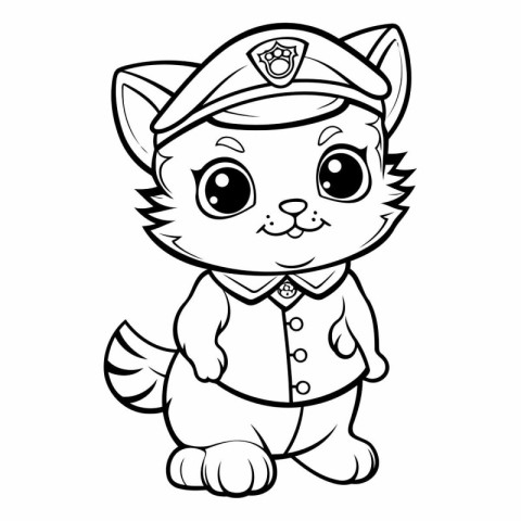 Black and White Cartoon Illustration of Cute Cat Sailor Characte