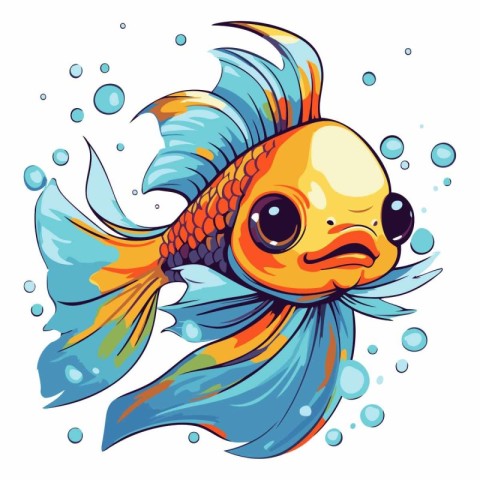 Vector illustration of a goldfish in the water. Isolated on whit