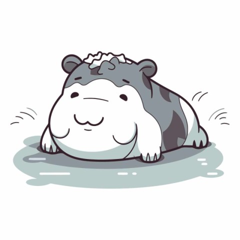 Illustration of a Cute Hippopotamus Sleeping in the Water