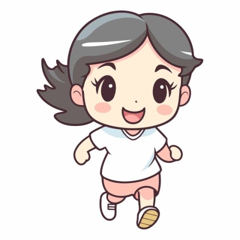 Illustration of a Cute Little Girl Running and Smiling.