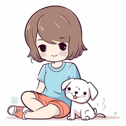 Cute little girl sitting with her pet dog.