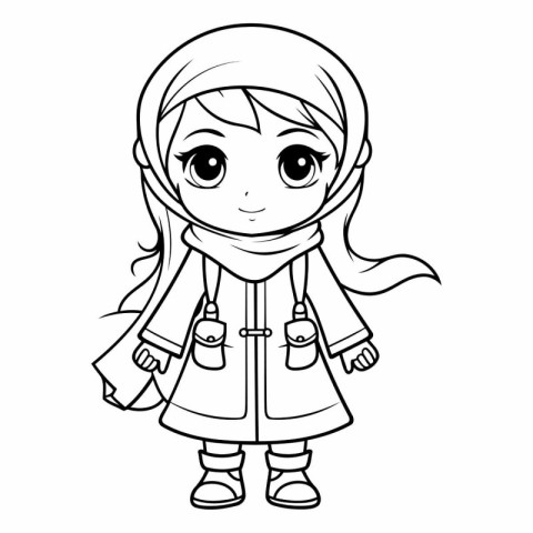 Coloring book for children: Girl in winter clothes.