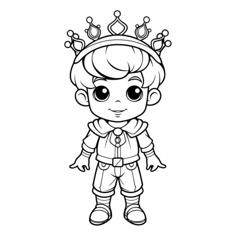 Cute little prince with crown for coloring book.