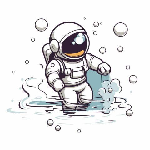 Astronaut in the water on white background.