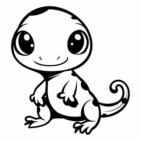 Cute Cartoon Lizard - Black and White Cartoon Illustration. Vect