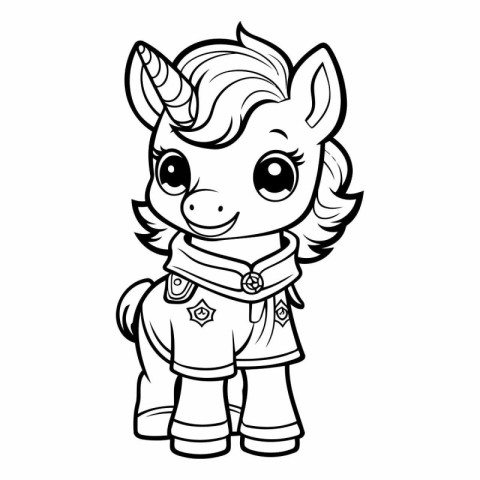 Black and White Cartoon Illustration of Cute Unicorn Animal Char