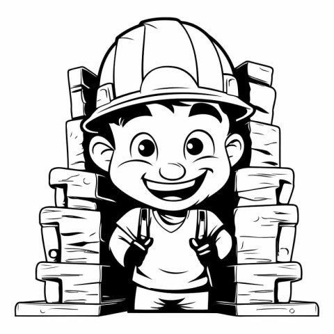 Illustration of a Kid Boy Wearing a Construction Helmet and Pile