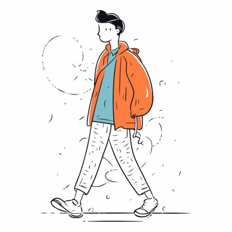 Vector illustration of a young man walking in casual clothes.