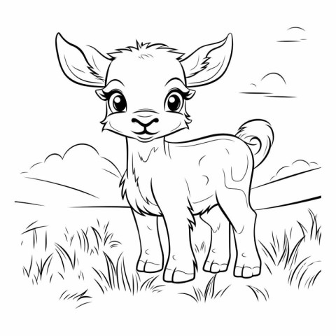 Cartoon Illustration of Cute Baby Goat Animal for Coloring Book