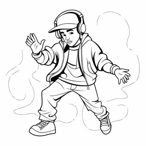 Black and white illustration of a man in a baseball cap and head