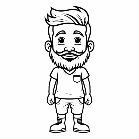 Vector illustration of Cartoon hipster man. Black and white styl