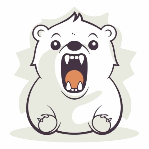 Illustration of a cartoon polar bear with open mouth on a white