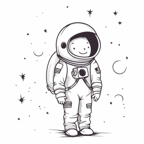 Astronaut in space. Hand drawn vector illustration isolated on w