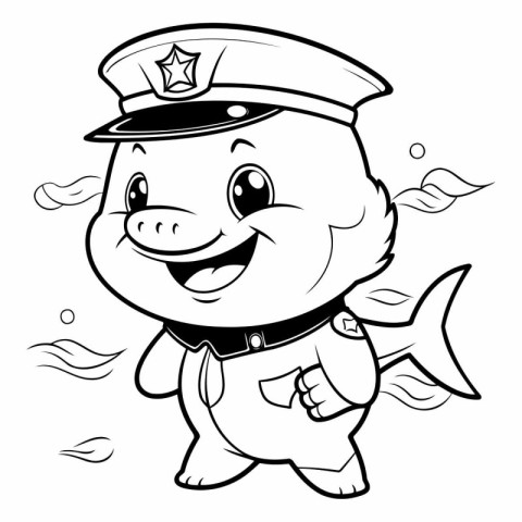 Illustration of a Little Fish Captain Cartoon Mascot Character C