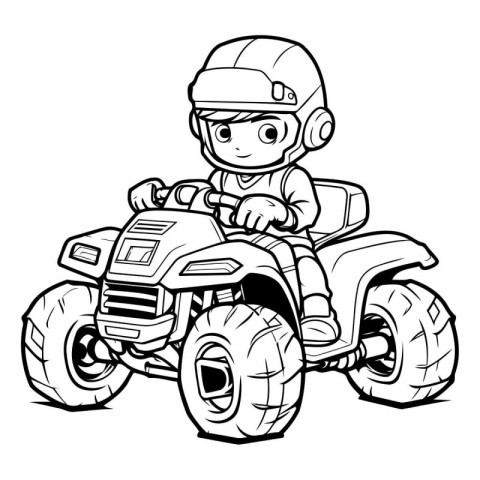 Coloring Page Outline of a boy on a quad bike.