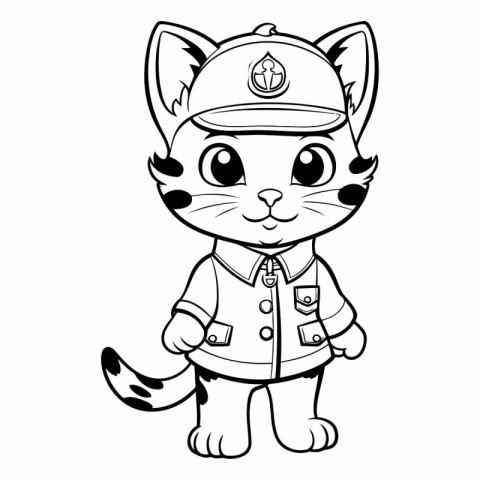 Coloring book for children: Cute cartoon cat in police uniform