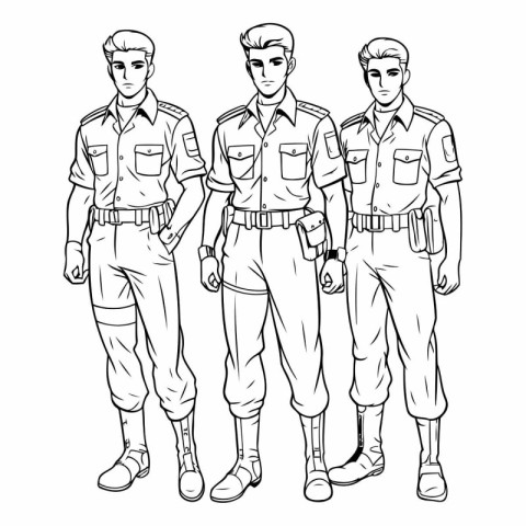 Vector illustration of a group of police officers standing in li