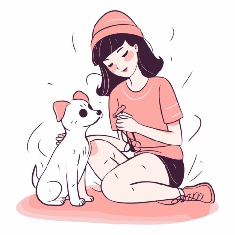 Girl playing with her dog. sketch for your design