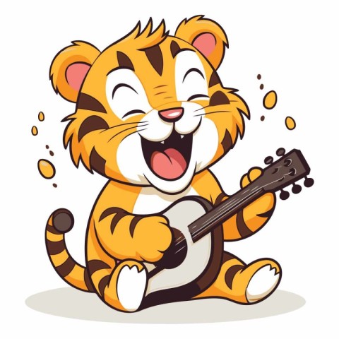 Illustration of a Cute Cartoon Tiger Playing an Acoustic Guitar