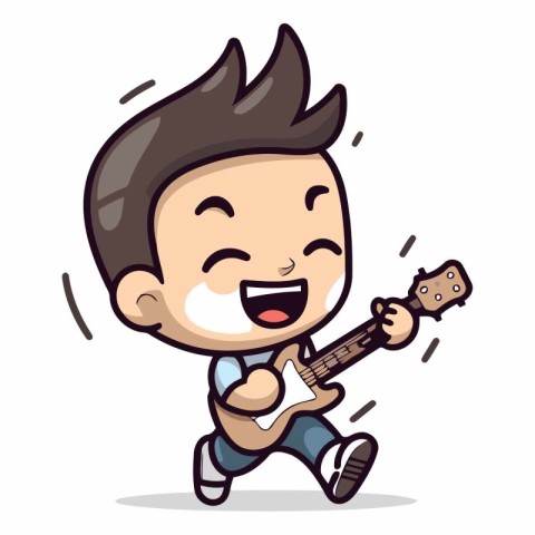 Boy Playing Guitar - Cute Cartoon Vector IllustrationÃ¯Â»Â