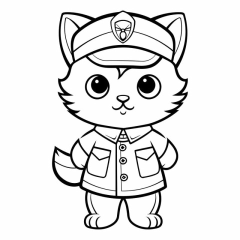 Black and White Cartoon Illustration of Cute Cat Sailor Characte