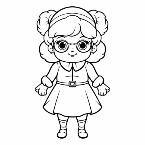 Cute cartoon girl with glasses for coloring book.