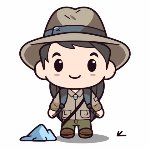 Explorer boy cartoon character vector illustration. Cute cartoon