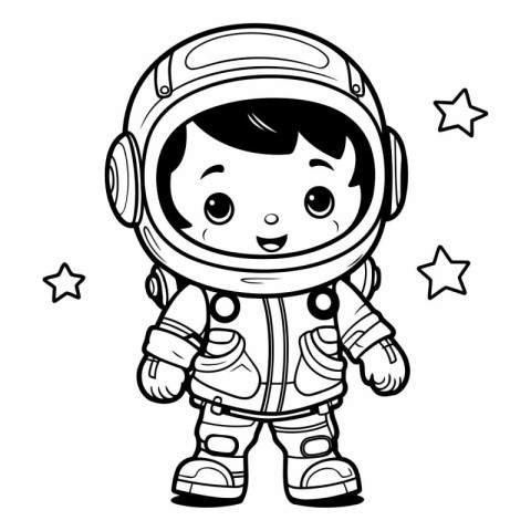 Coloring book for children: astronaut boy in spacesuit with star