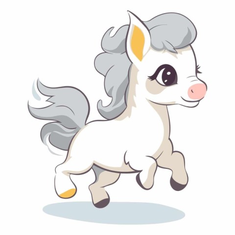 Cute cartoon pony running isolated on white background.