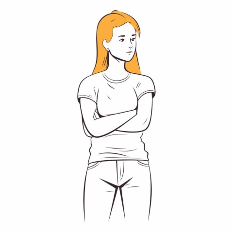 Vector illustration of a young woman in sportswear with crossed