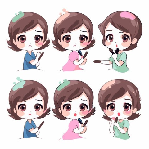 Vector illustration of a cute little girl with different facial