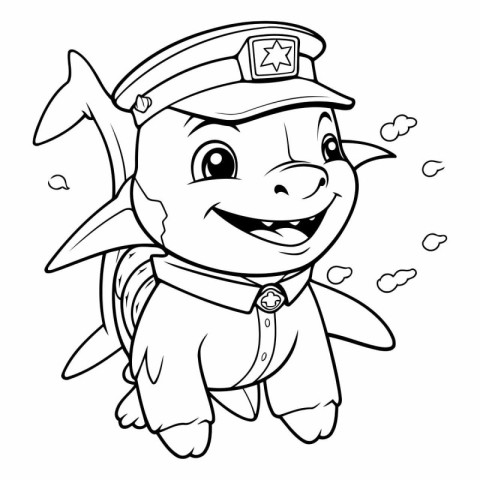 Black and White Cartoon Illustration of Cute Baby Policeman Char