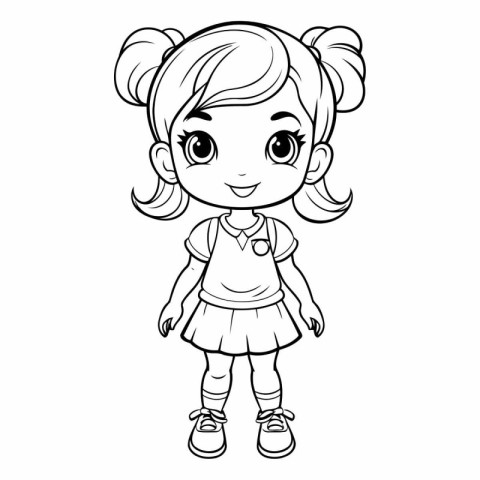 Cute little girl for coloring book. Cartoon style.