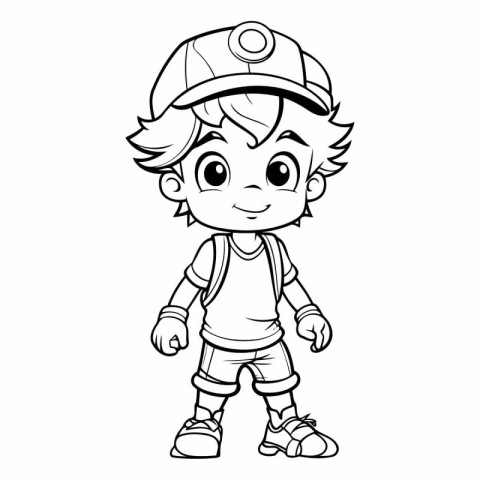 Black and White Cartoon Illustration of Cute Baby Boy Character